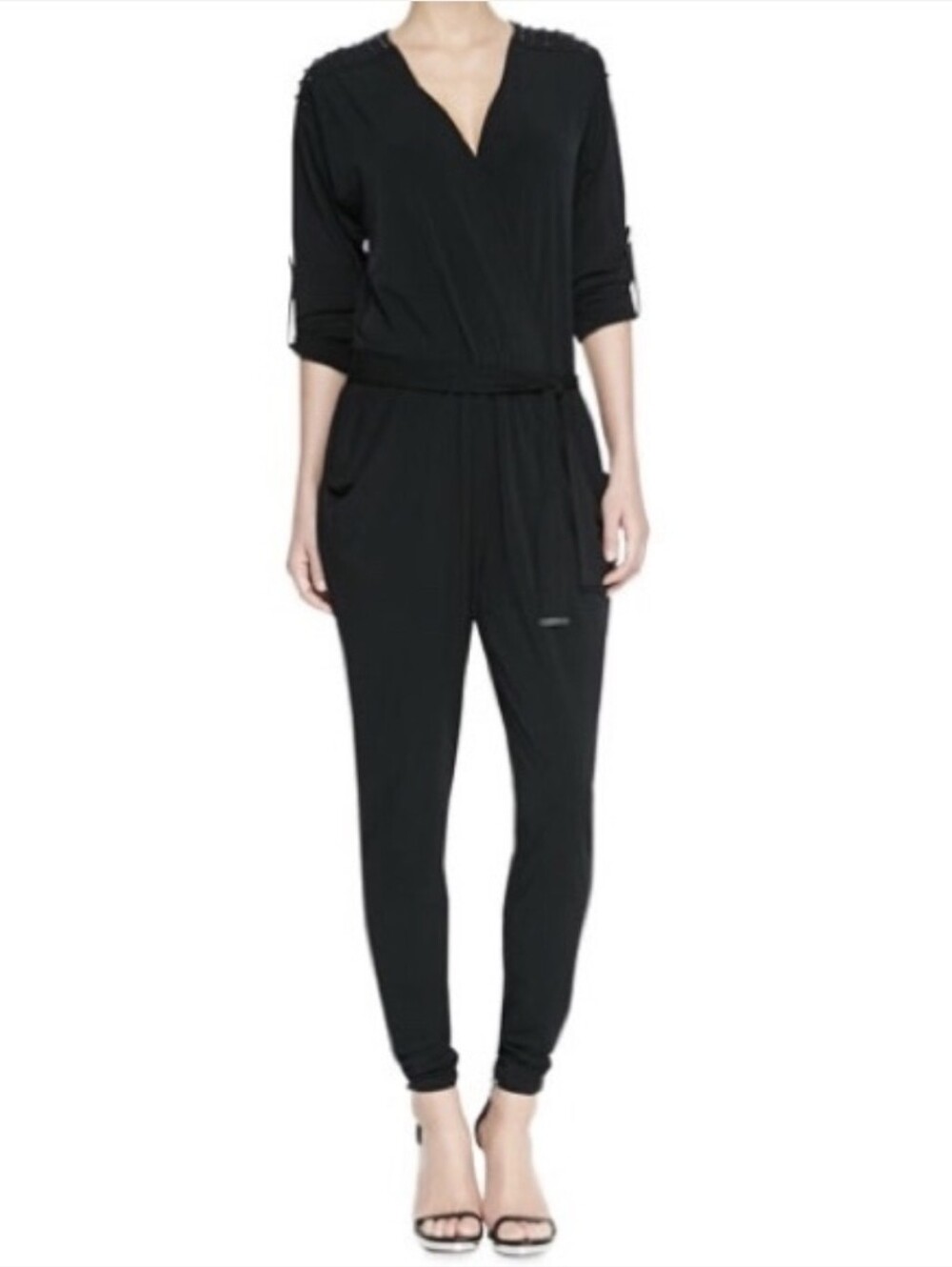 Michael Kors Black Stud-Shoulder Wrap Romper - Size XXS - New With Tags